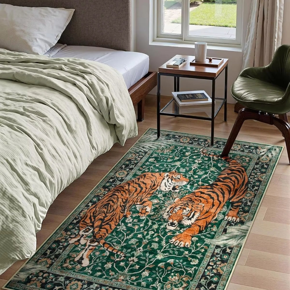 Elegant Tiger Print Living Room Rug
