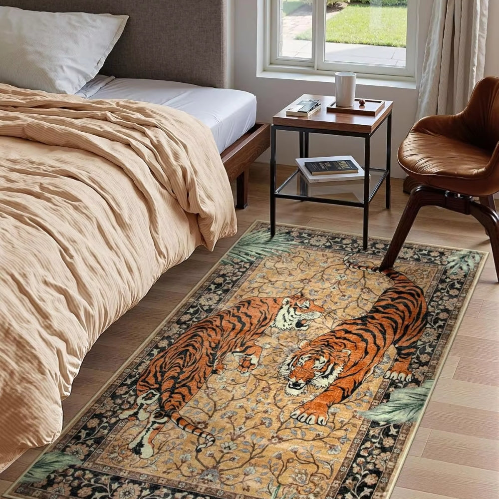 Elegant Tiger Print Living Room Rug