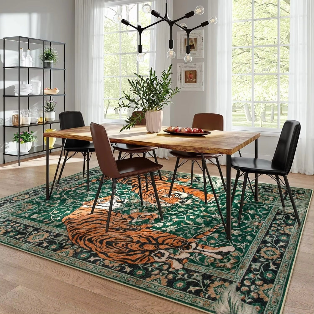 Elegant Tiger Print Living Room Rug