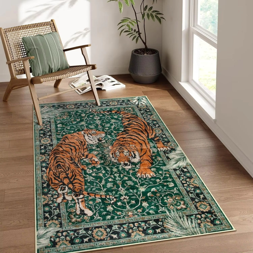 Elegant Tiger Print Living Room Rug