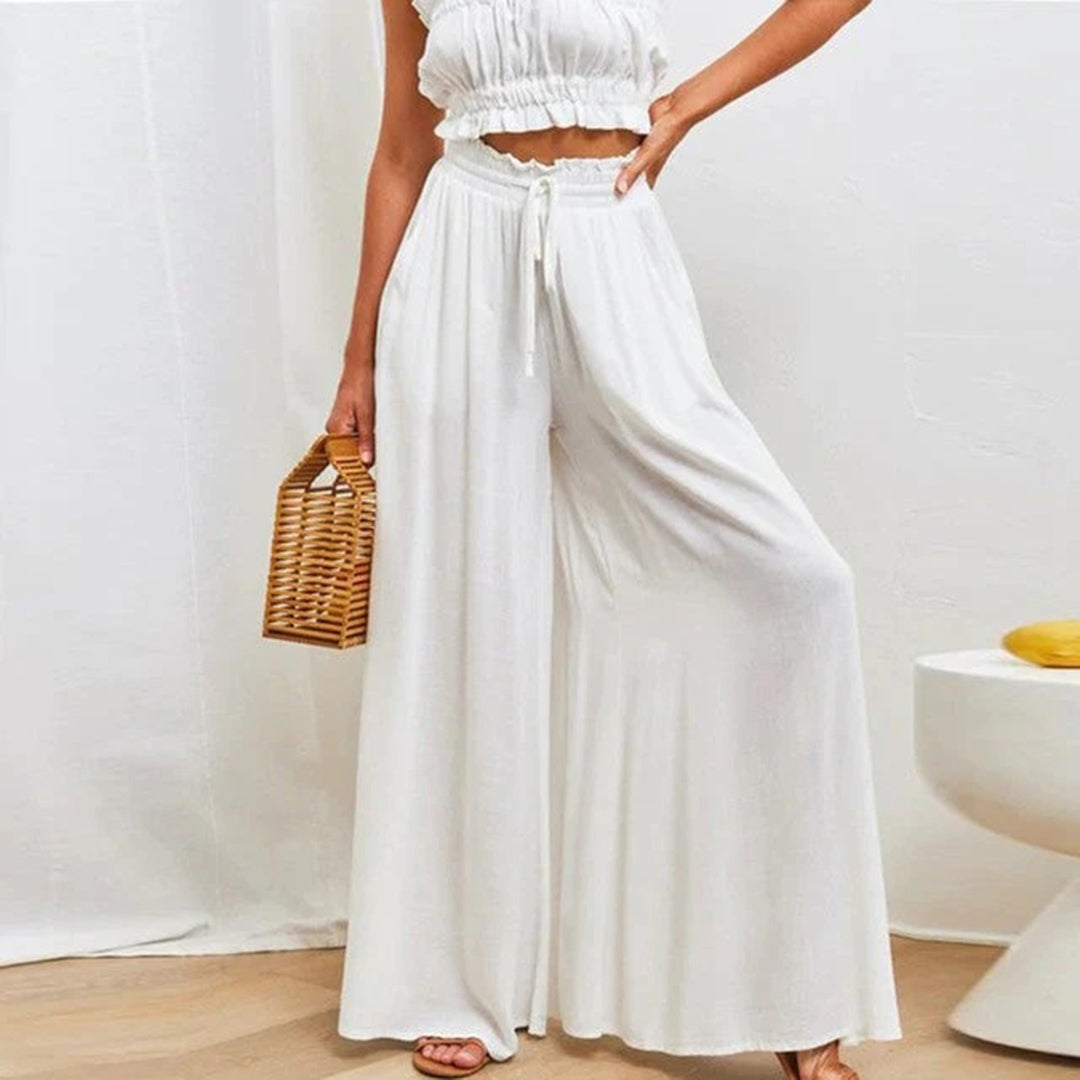 Women's Wide Leg Pants with Elastic Waistband | Long