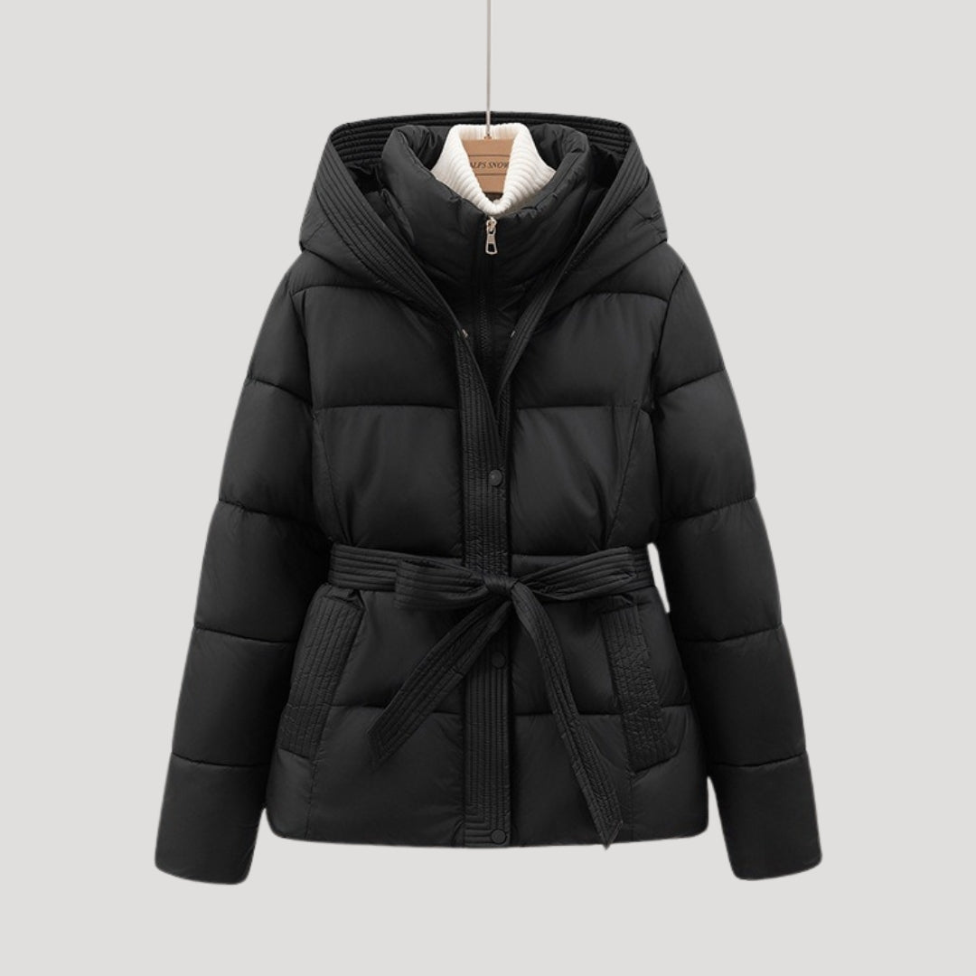 Women's Winter Puffer Jacket | with Hood and Belt