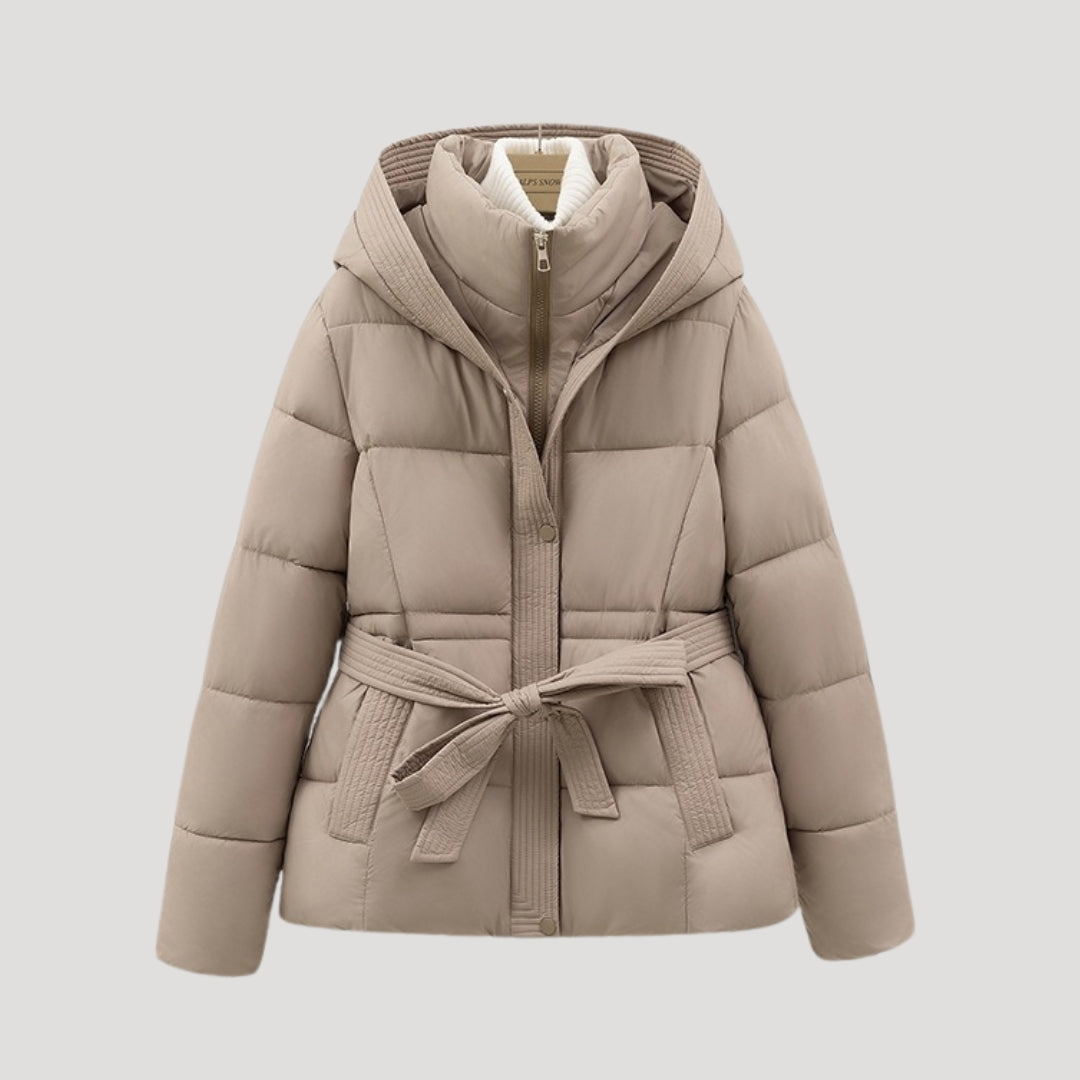Women's Winter Puffer Jacket | with Hood and Belt