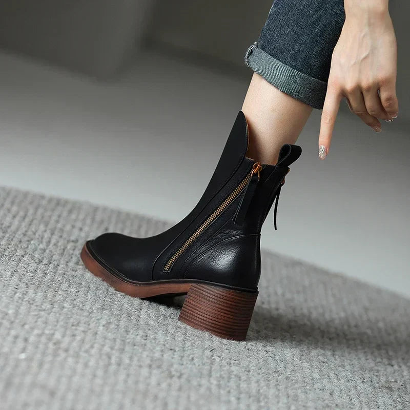 Women's Block Heel Ankle Boots | Zip Up