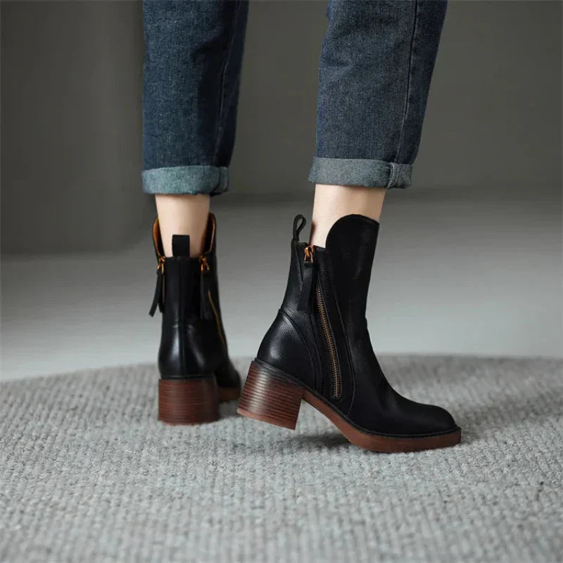 Women's Block Heel Ankle Boots | Zip Up