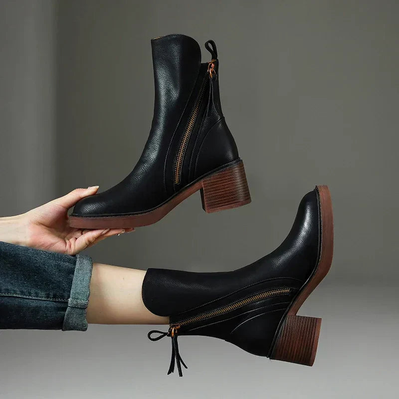 Women's Block Heel Ankle Boots | Zip Up