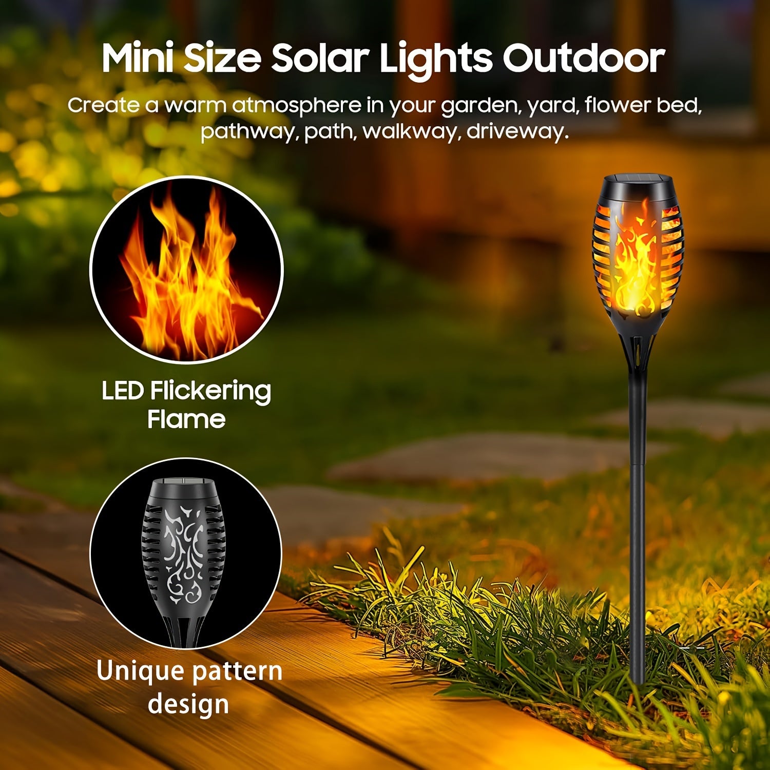 Solar Flickering Flame Garden Lights, Eco-Friendly Plastic, Auto On/Off for Outdoor Use