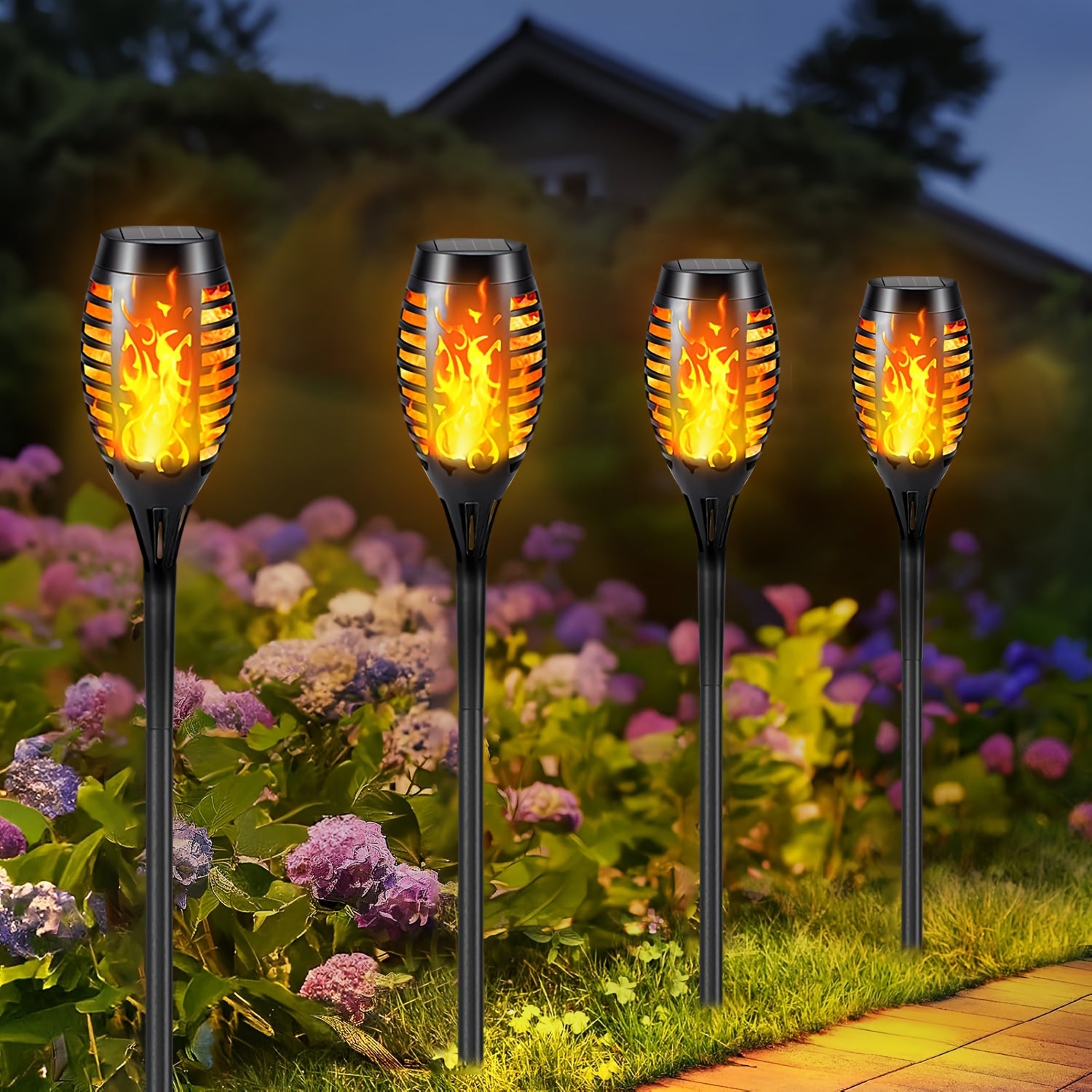 Solar Flickering Flame Garden Lights, Eco-Friendly Plastic, Auto On/Off for Outdoor Use