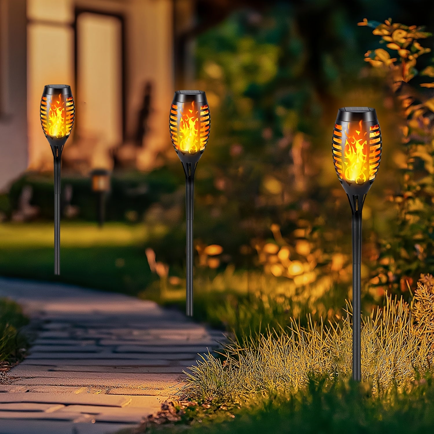 Solar Flickering Flame Garden Lights, Eco-Friendly Plastic, Auto On/Off for Outdoor Use