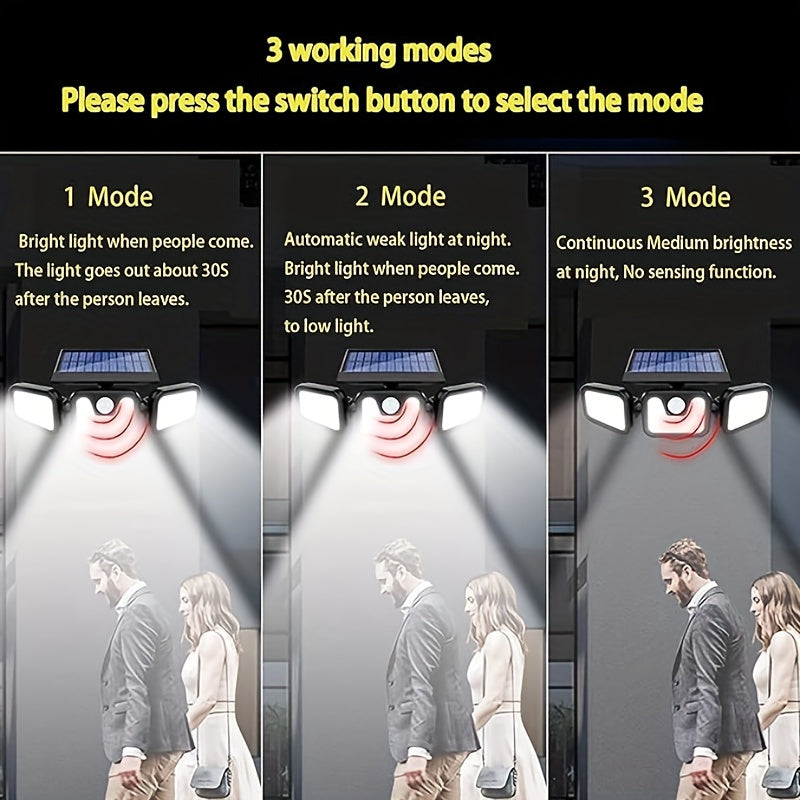 LED Solar Security Lights: 74 LED Wall-mounted Outdoor Light with Motion Detection for Garden