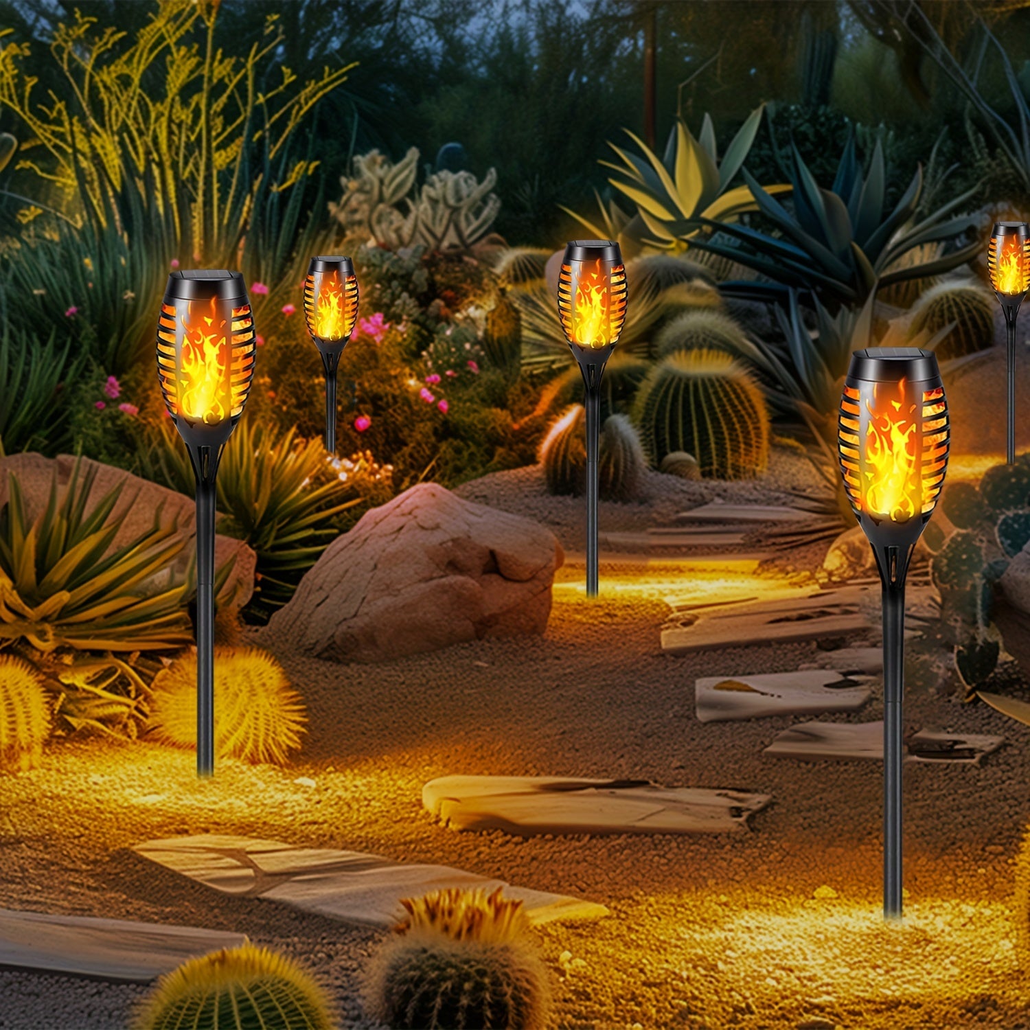 Solar Flickering Flame Garden Lights, Eco-Friendly Plastic, Auto On/Off for Outdoor Use
