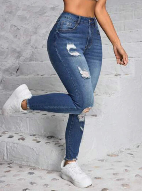 Women's Skinny Leg Mid Waist Jeans | Blue