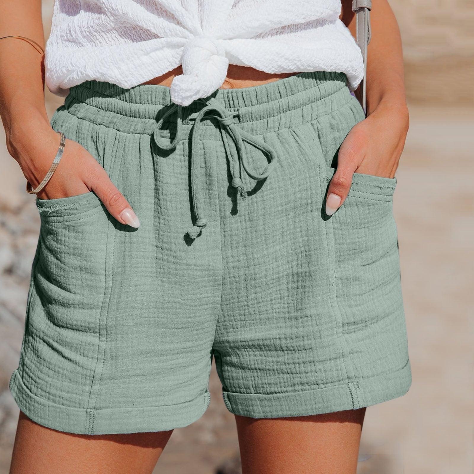 Women's Elastic Waistband Mid Waist Summer Shorts | Pockets