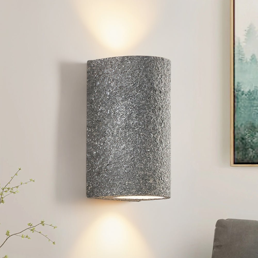 Contemporary Cylinder Design Stone Texture Wall Light