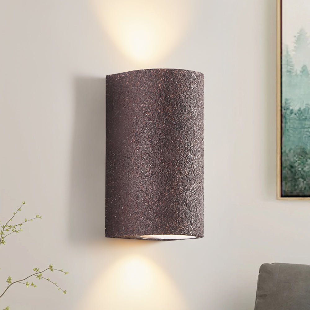 Contemporary Cylinder Design Stone Texture Wall Light
