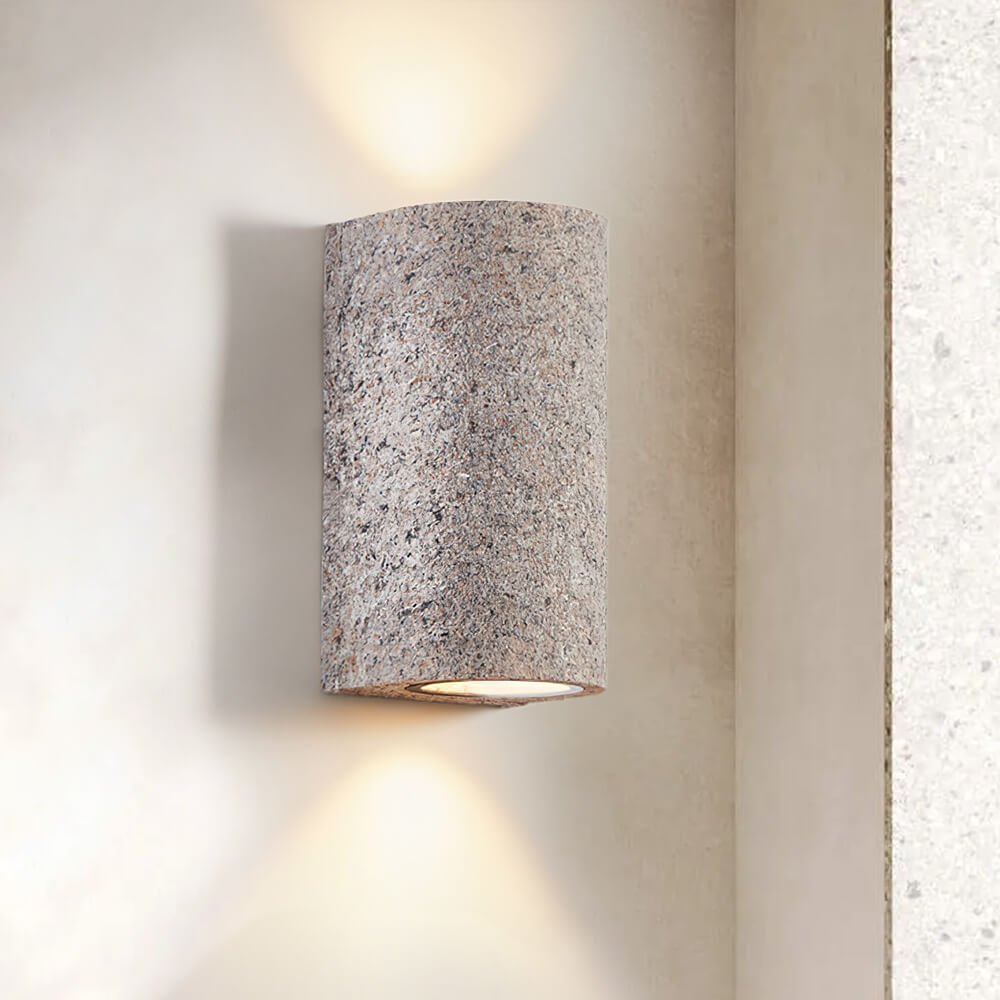 Contemporary Cylinder Design Stone Texture Wall Light