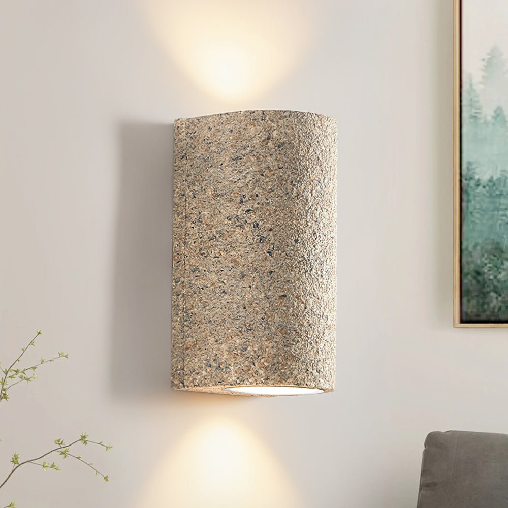 Contemporary Cylinder Design Stone Texture Wall Light