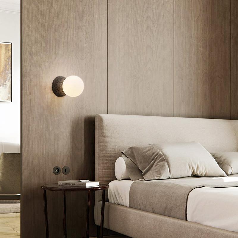 Raw Stone Wall Lamp with Soft Opal Globe