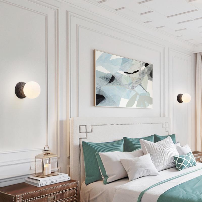Raw Stone Wall Lamp with Soft Opal Globe