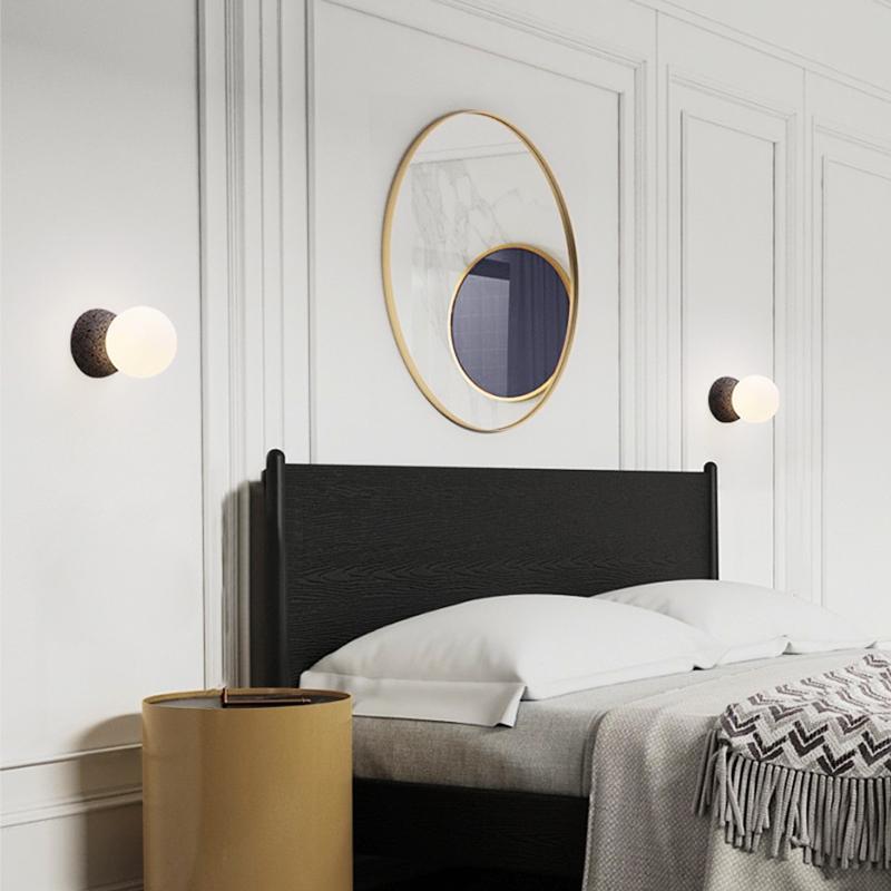 Raw Stone Wall Lamp with Soft Opal Globe