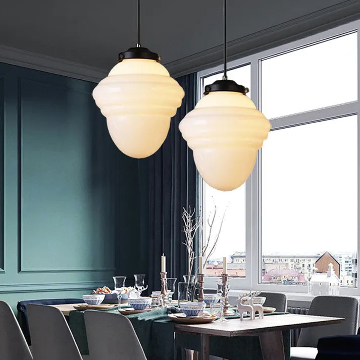 Vintage Geometric Pendant Light in Frosted Glass – Retro Pendant Light for Dining Room