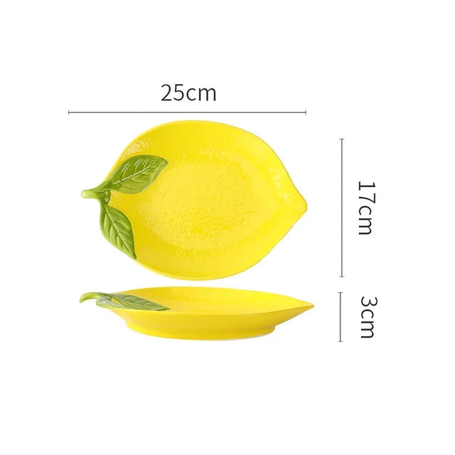 Lemon-Shaped Ceramic Dinnerware Set, Decorative Serving Bowls and Plates for the Dining Table