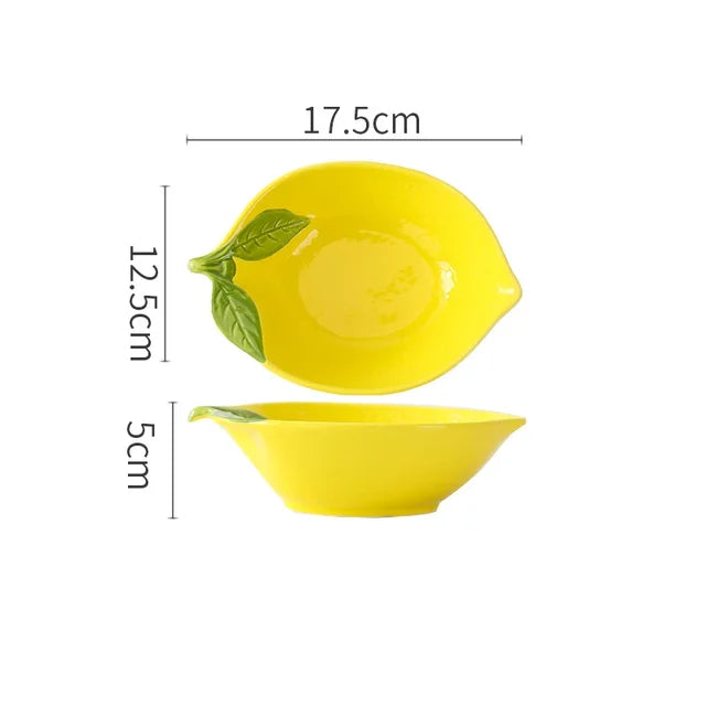 Lemon-Shaped Ceramic Dinnerware Set, Decorative Serving Bowls and Plates for the Dining Table