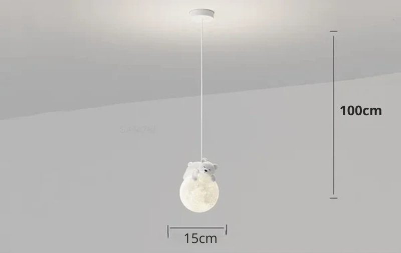 Cute Animal Pendant Lamp for Children's Room – Creative Moon Lamp with Bear Design