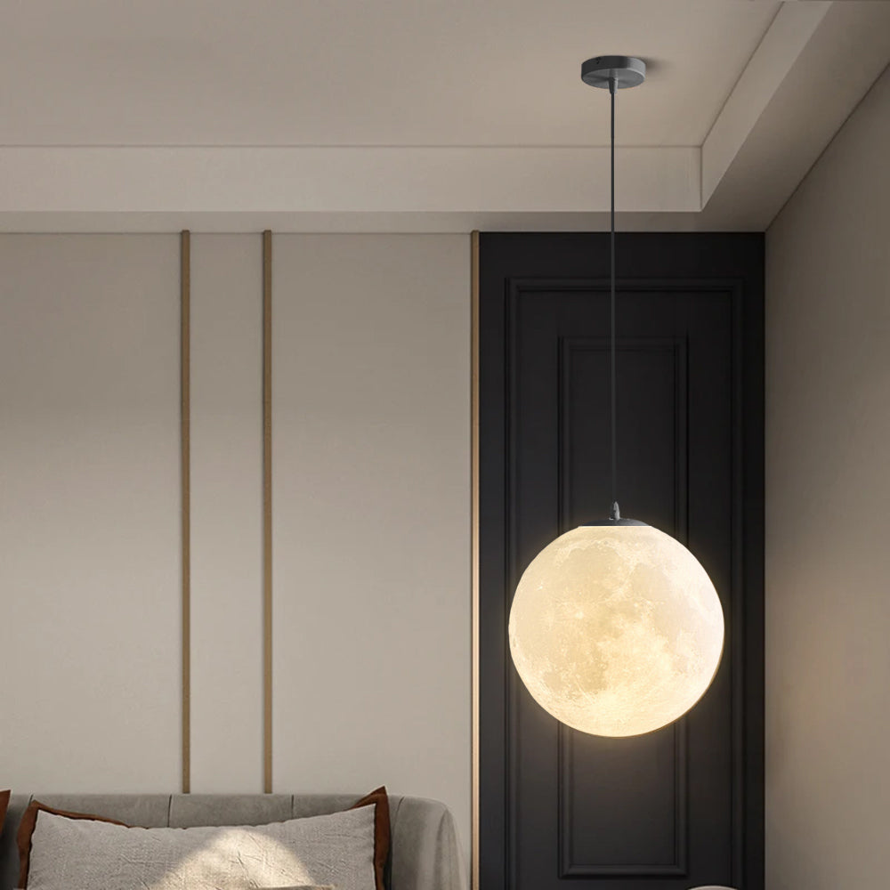 3D Round Moon Pendant Light - White Ceiling Light with Moon Design for Bedroom & Living Room