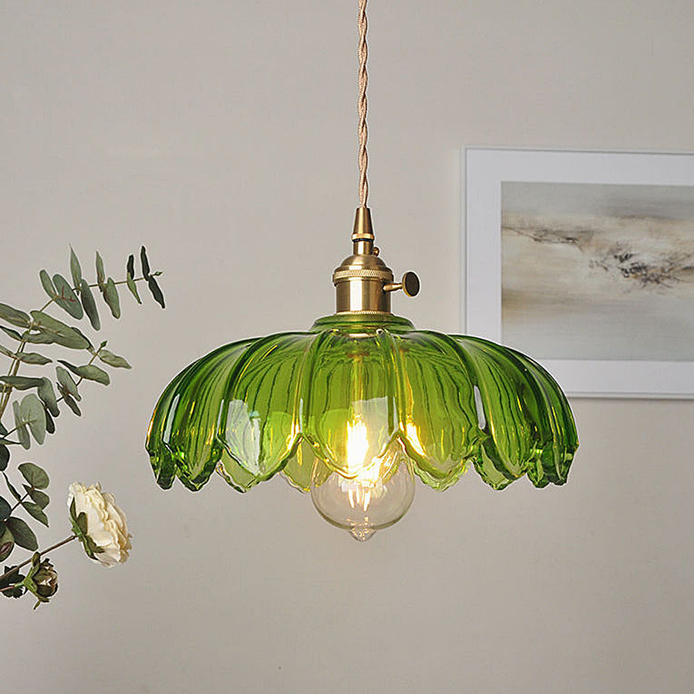 Vintage Hanging Lamp Made of Glass and Brass – Flower-Shaped Pendant Light for Dining Room and Living Room