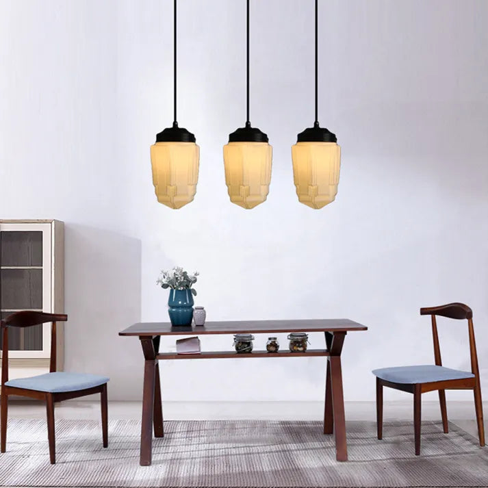 Vintage Geometric Pendant Light in Frosted Glass – Retro Pendant Light for Dining Room