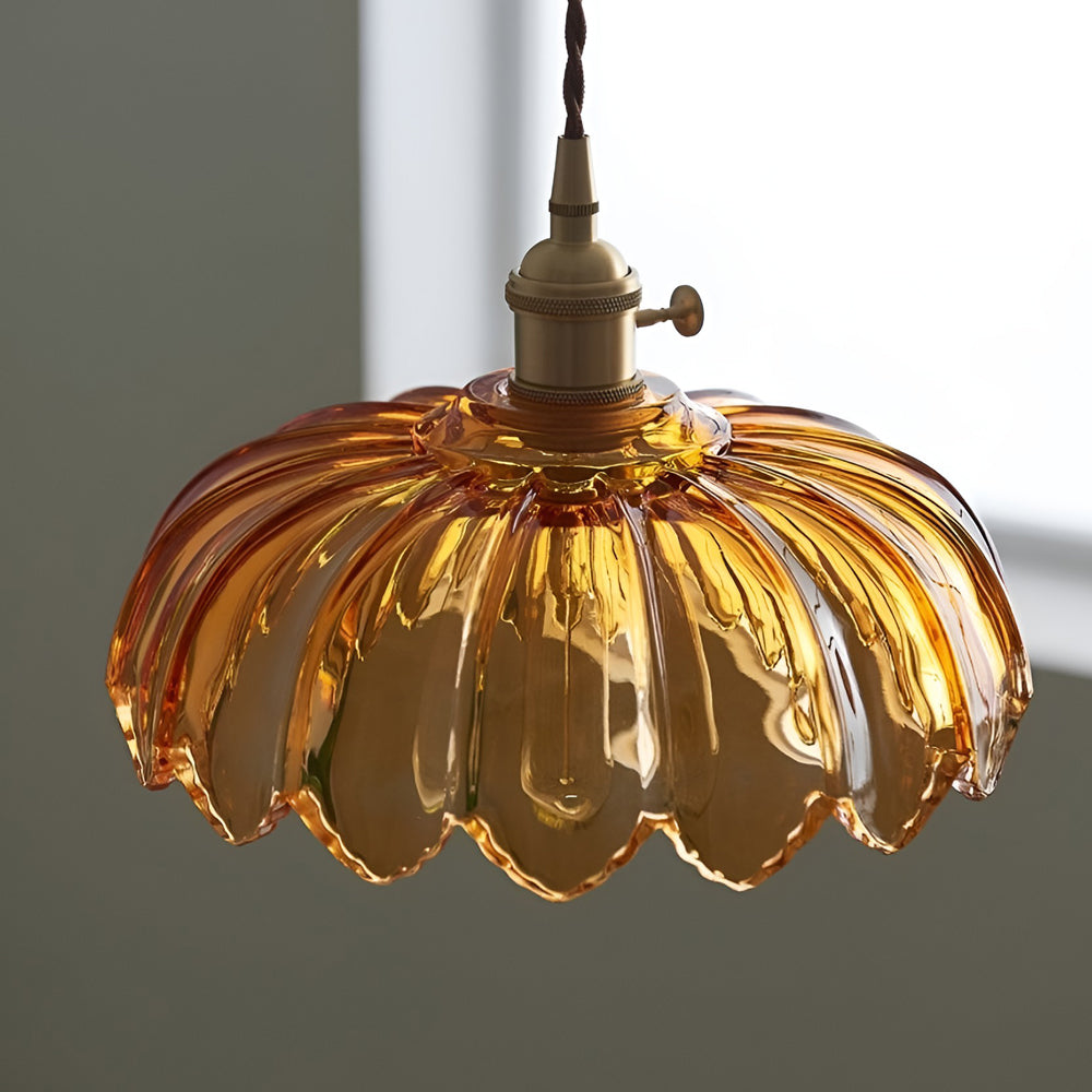 Vintage Hanging Lamp Made of Glass and Brass – Flower-Shaped Pendant Light for Dining Room and Living Room