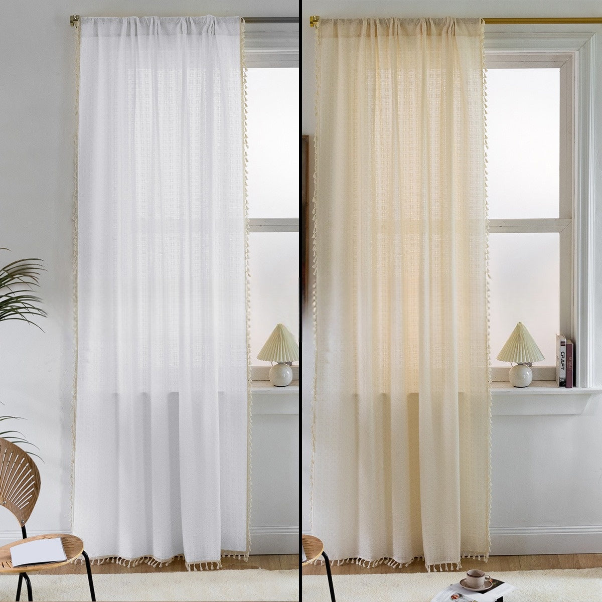 Jacquard Curtains with Fringes, Light and Elegant for Living Room