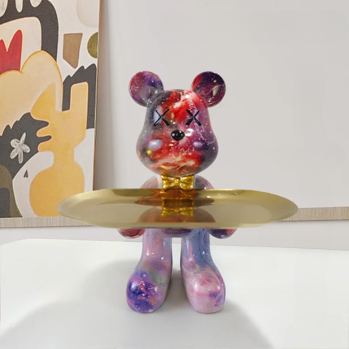 Bear Figurine with Tray, Modern Decorative Figure for Living Room and Hallway