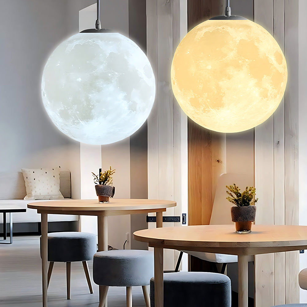 3D Round Moon Pendant Light - White Ceiling Light with Moon Design for Bedroom & Living Room