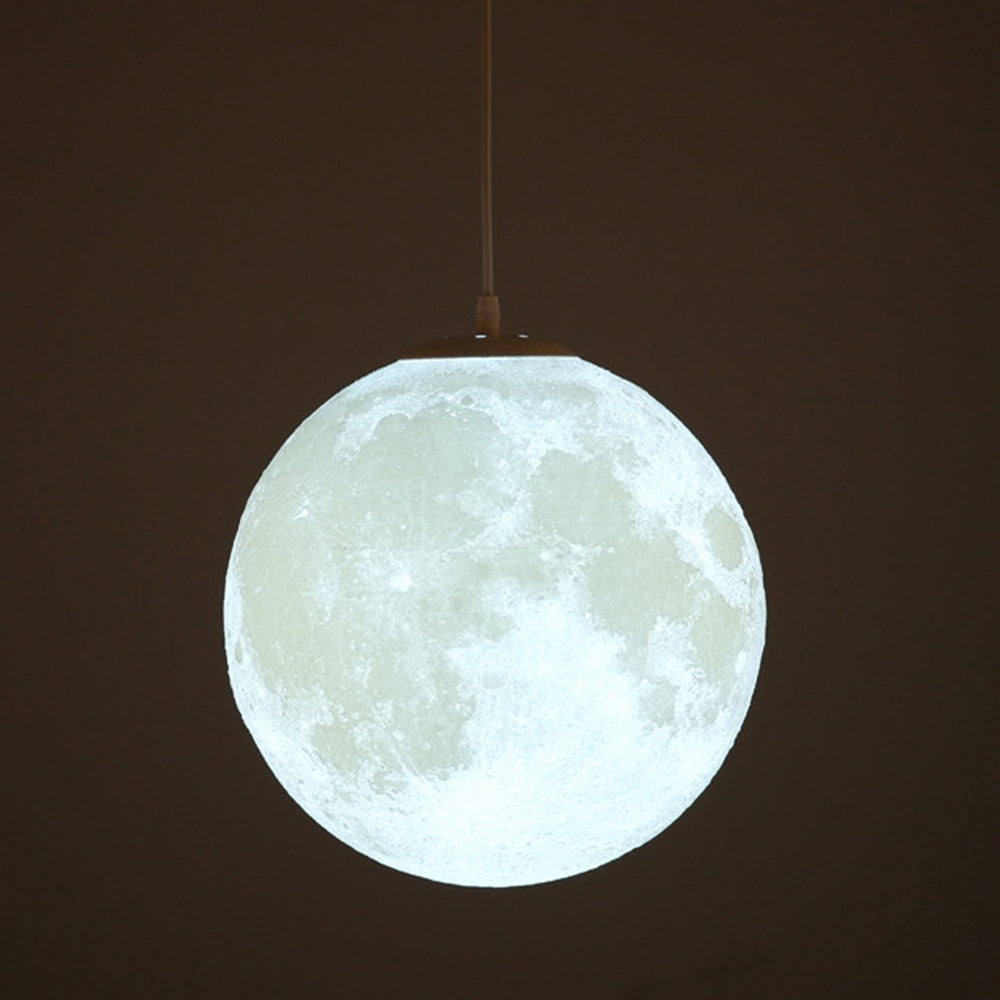 3D Round Moon Pendant Light - White Ceiling Light with Moon Design for Bedroom & Living Room