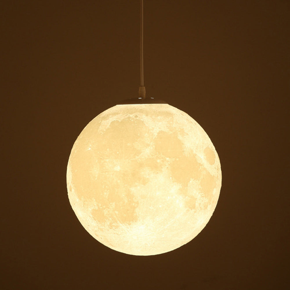 3D Round Moon Pendant Light - White Ceiling Light with Moon Design for Bedroom & Living Room