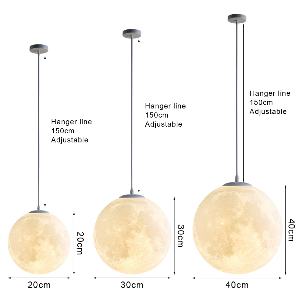 3D Round Moon Pendant Light - White Ceiling Light with Moon Design for Bedroom & Living Room