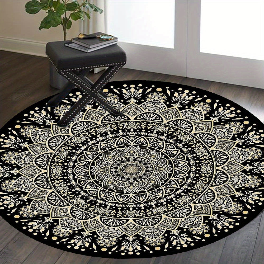 Round Mandala Rug with Non-Slip Backing – Stylish Boho Rug for Living Room & Bedroom