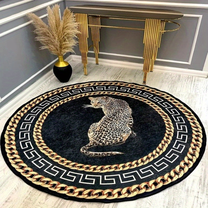 Stylish Round Leopard Print Rug – Elegant Decorative Rug for Living Room & Bedroom