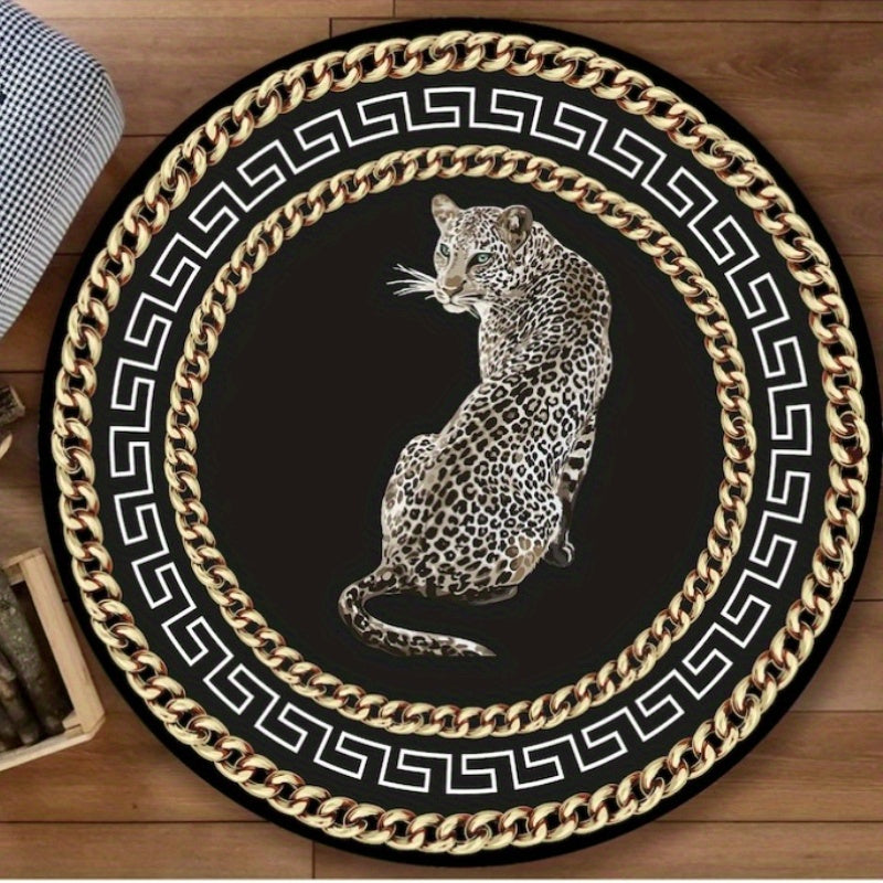 Stylish Round Leopard Print Rug – Elegant Decorative Rug for Living Room & Bedroom