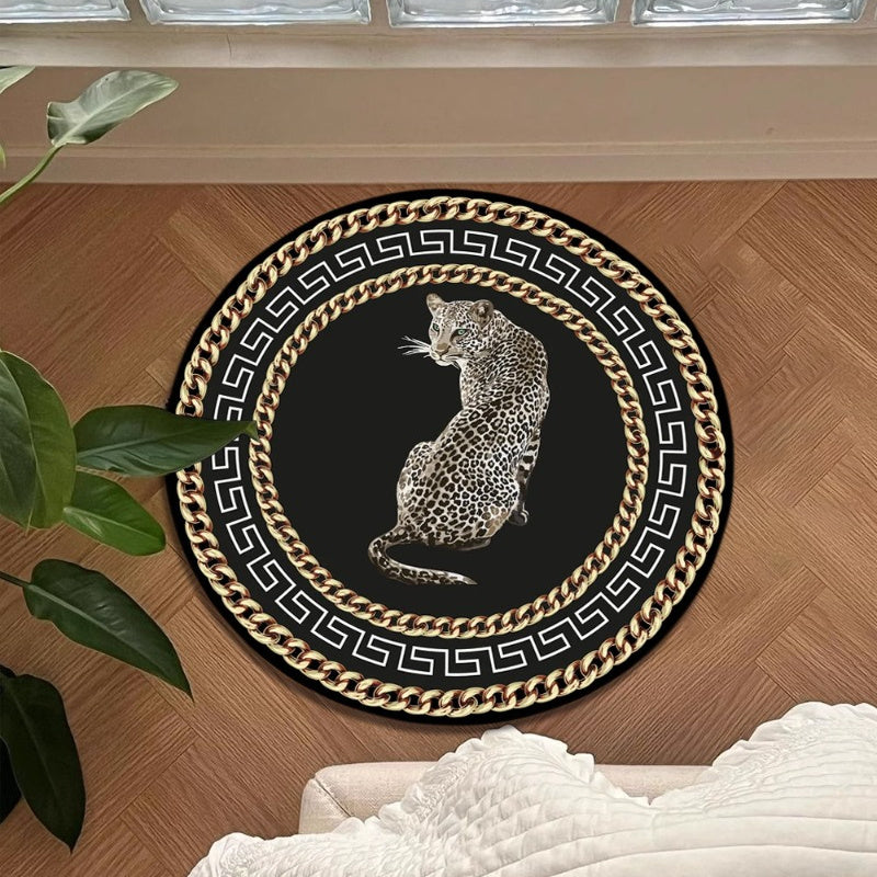 Stylish Round Leopard Print Rug – Elegant Decorative Rug for Living Room & Bedroom