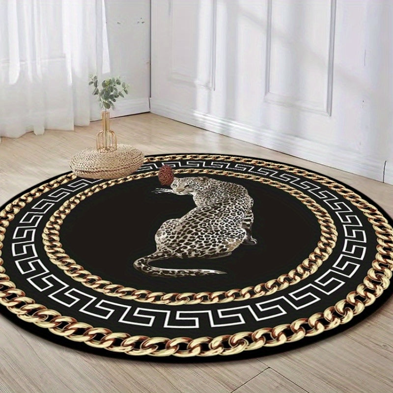 Stylish Round Leopard Print Rug – Elegant Decorative Rug for Living Room & Bedroom