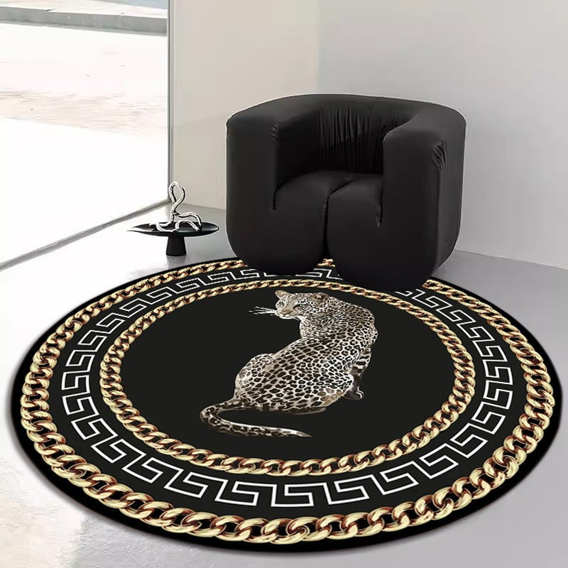 Stylish Round Leopard Print Rug – Elegant Decorative Rug for Living Room & Bedroom