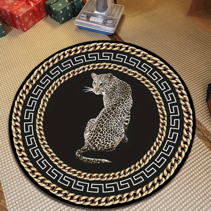 Stylish Round Leopard Print Rug – Elegant Decorative Rug for Living Room & Bedroom