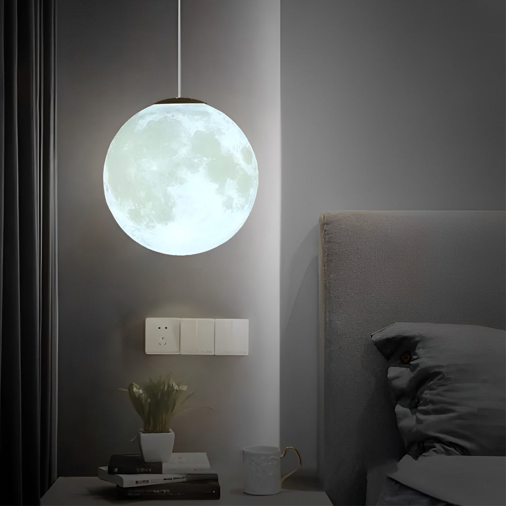 3D Round Moon Pendant Light - White Ceiling Light with Moon Design for Bedroom & Living Room