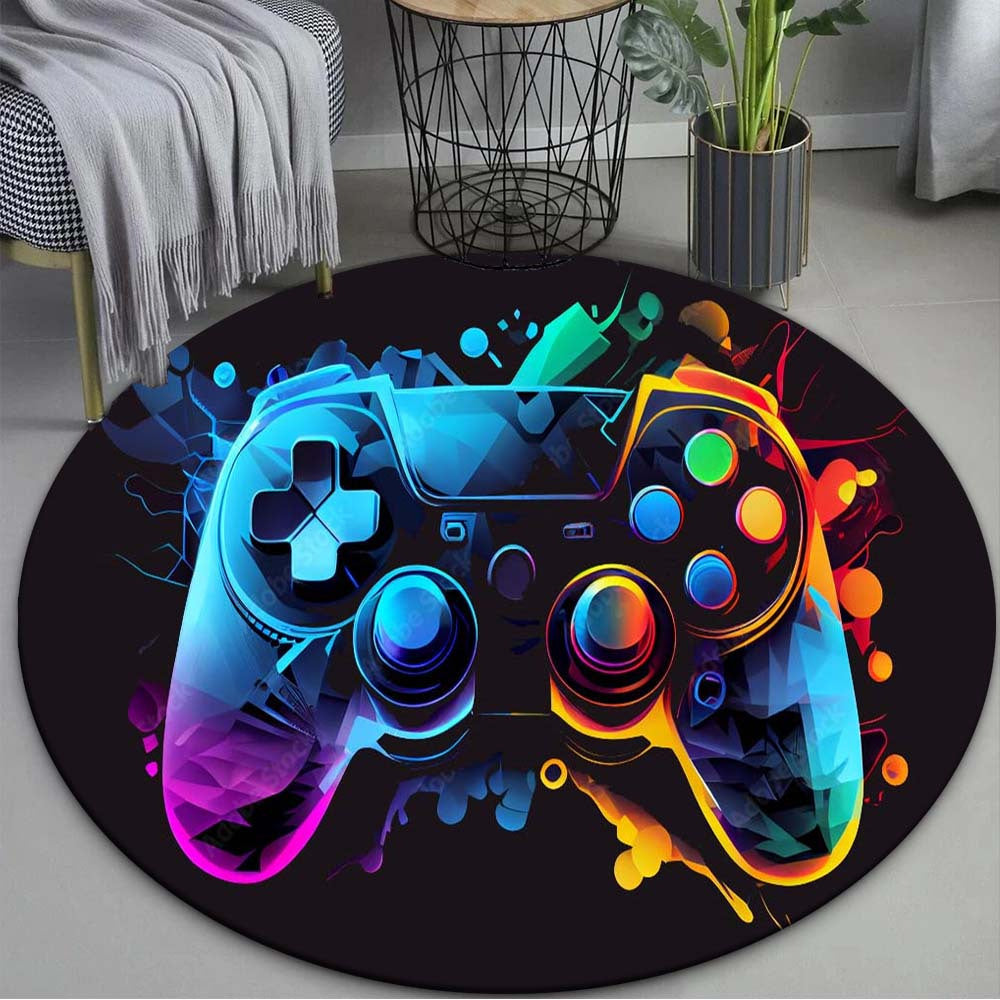 Round Rug in Gamepad Design – Perfect for Gaming Rooms & Youth Room Decor