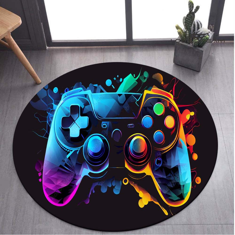 Round Rug in Gamepad Design – Perfect for Gaming Rooms & Youth Room Decor