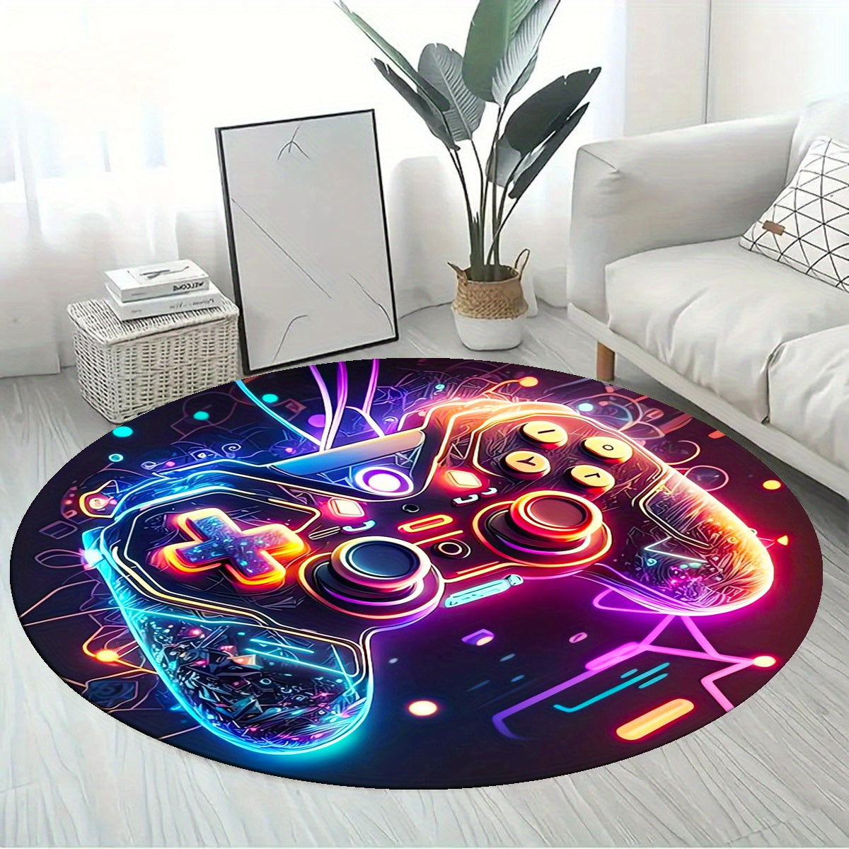 Round Gaming Carpet in Gamepad Design – Soft Crystal Velvet Carpet for the Gaming Room