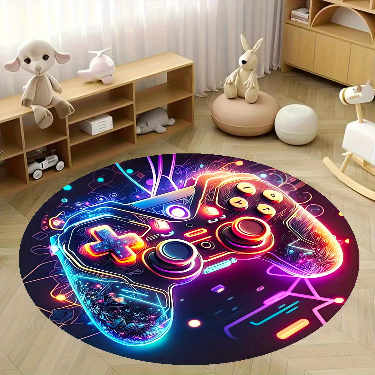 Round Gaming Carpet in Gamepad Design – Soft Crystal Velvet Carpet for the Gaming Room